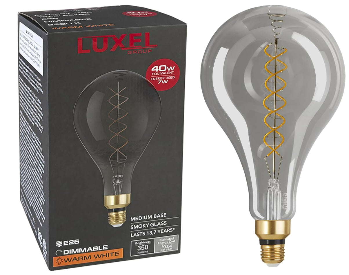 Vintage Edison LED Bulb PS160 – 7W (40W Eq) – 2200K Warm – Dimmable – Smoke Glass