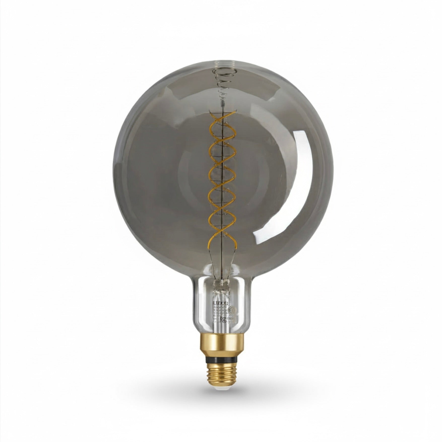 Vintage-style light bulb with spiral filament on a white background