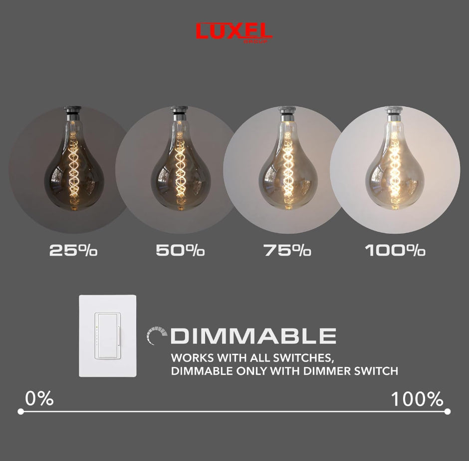 Vintage Edison LED Bulb PS160 – 7W (40W Eq) – 2200K Warm – Dimmable – Smoke Glass