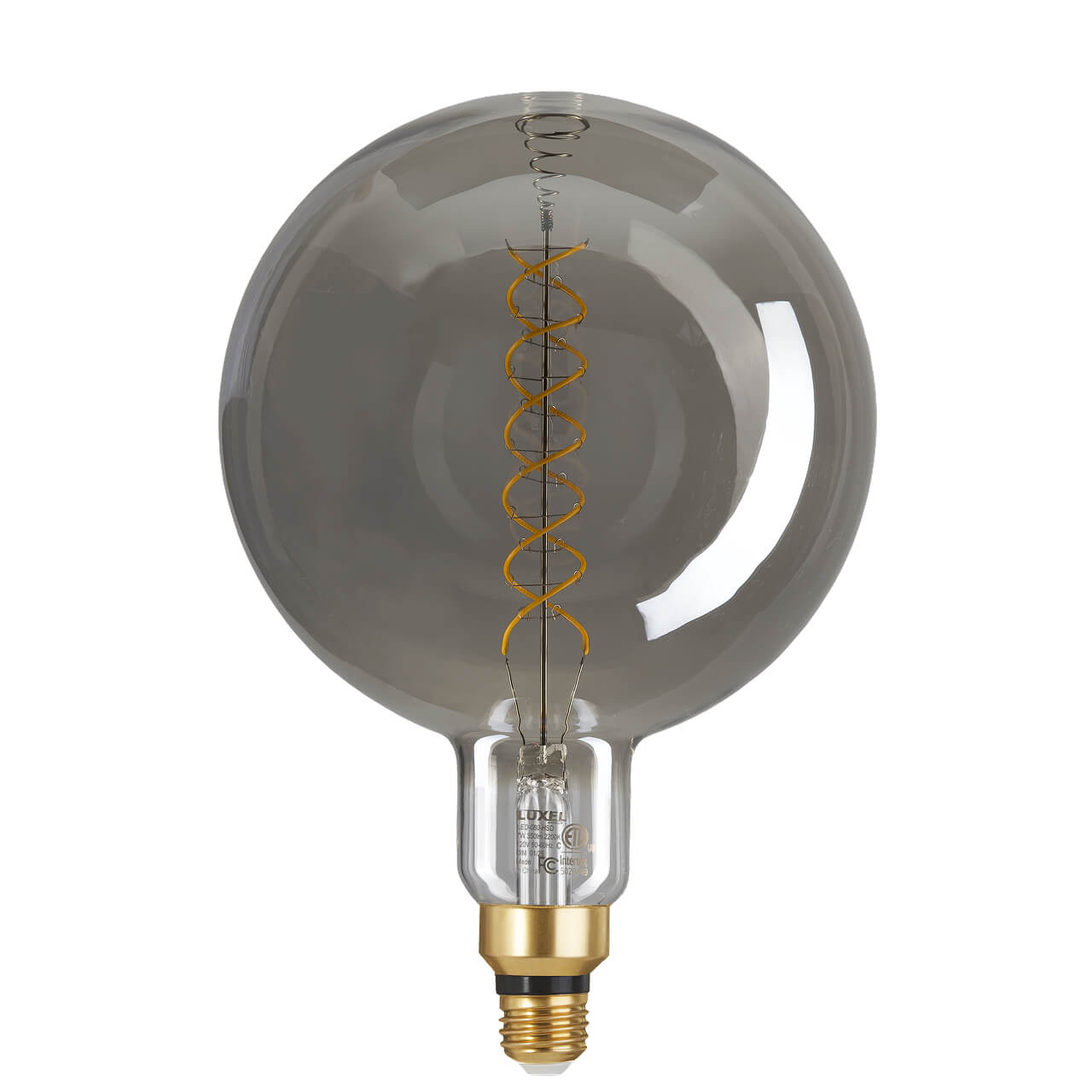 Luxel oversized LED light bulb with clear round glass and vertical LED filaments