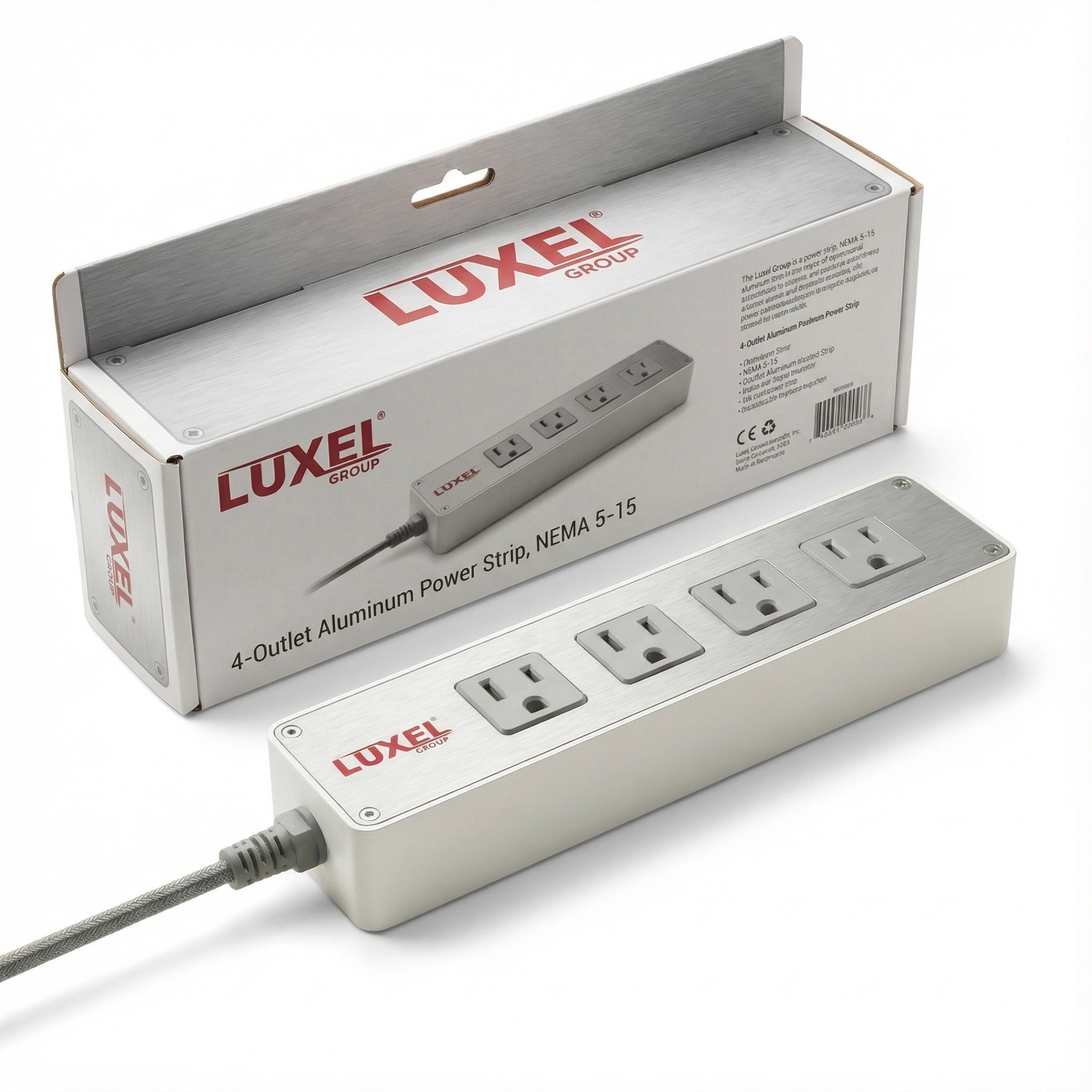 Luxel power strip with packaging on a white background