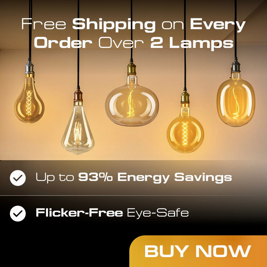 Advertisement for lamps with energy savings and free shipping text.