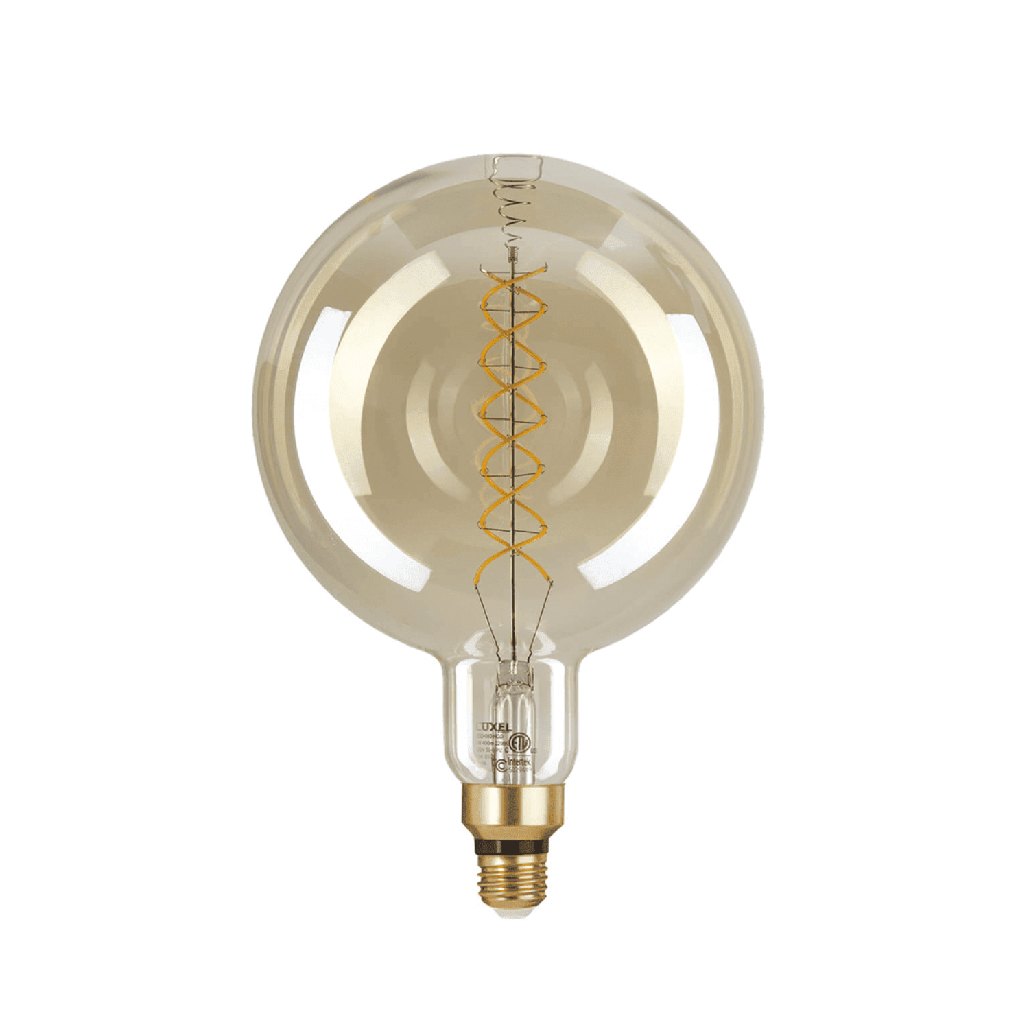 Decorative light bulb with spiral filament on a white background