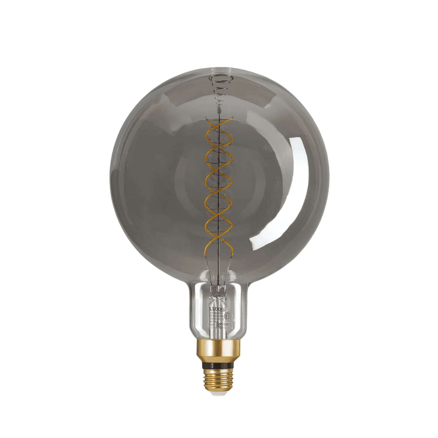 Vintage-style light bulb with spiral filament on a white background