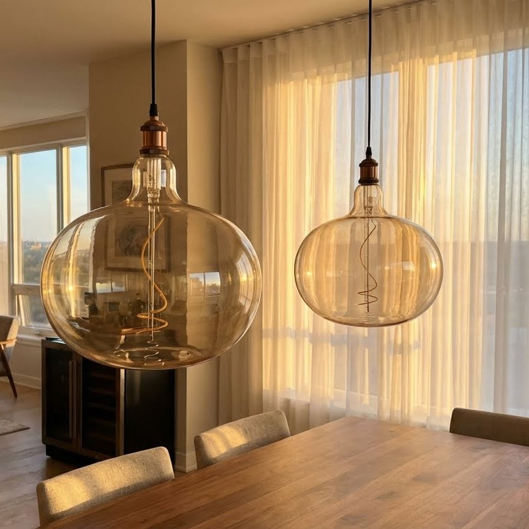 Oversized amber bulb displayed out of the packaging