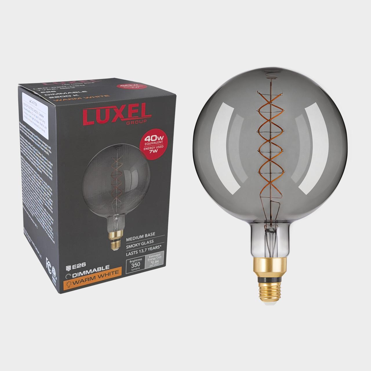 Luxel light bulb with packaging on a white background