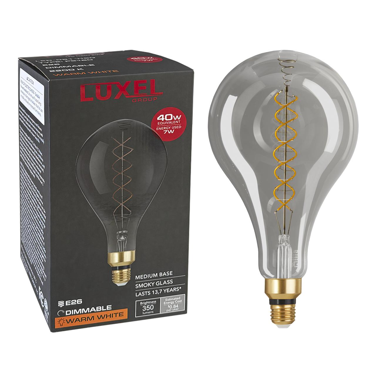 Luxel light bulb with packaging on a white background