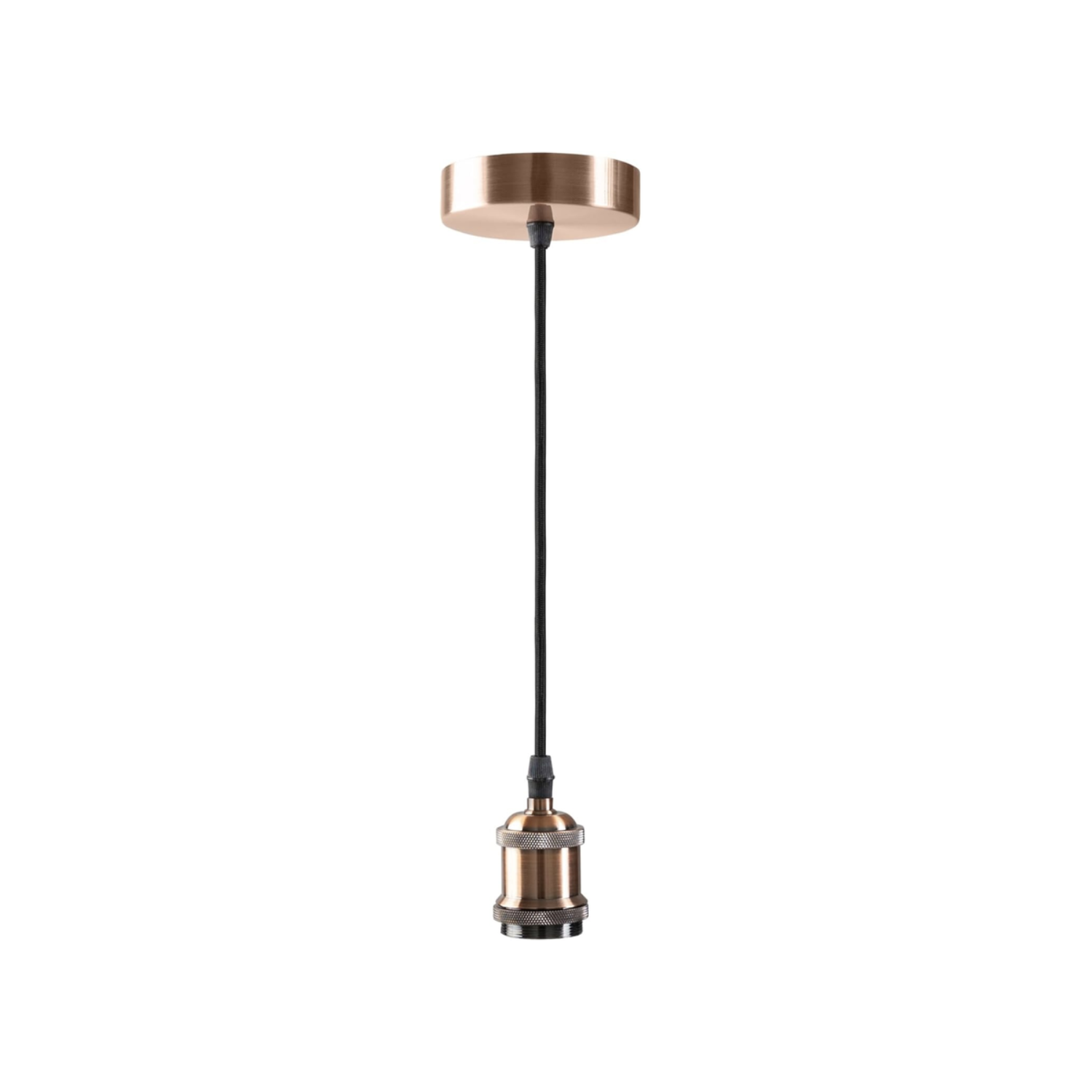 Copper pendant light kit with black woven cord and E26 socket