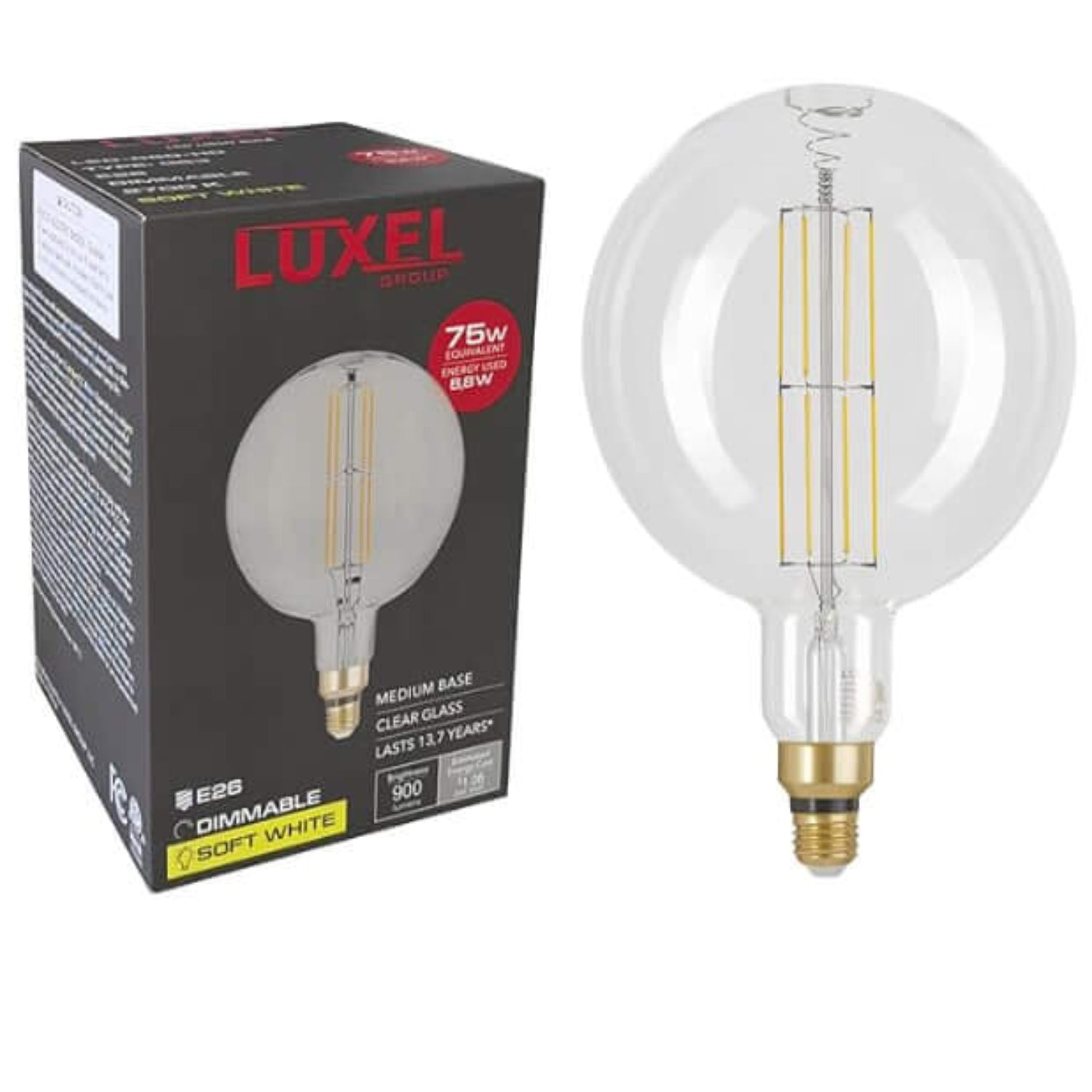 Smoke-tinted LED globe bulb with spiral filament, round shape and gold E26 base