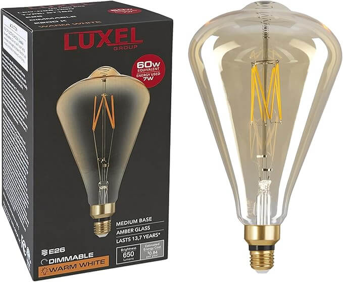 Luxel Group ST164 Gold LED bulb with packaging box, 60W equivalent, dimmable