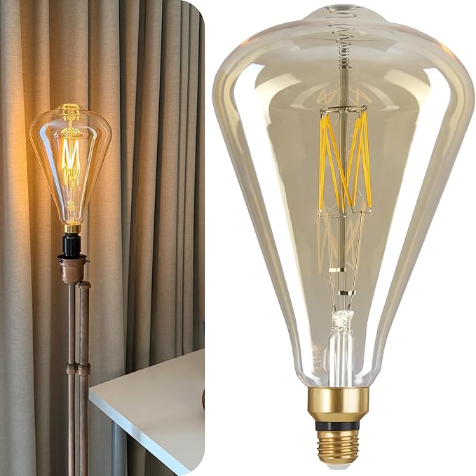 Vintage-style light bulb with a decorative base against a neutral background