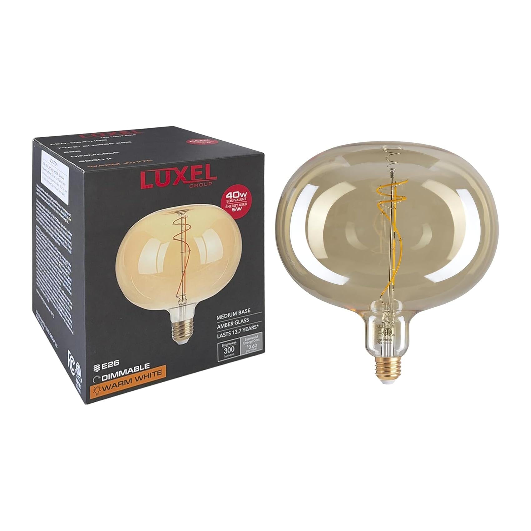 Luxel light bulb with packaging on a white background