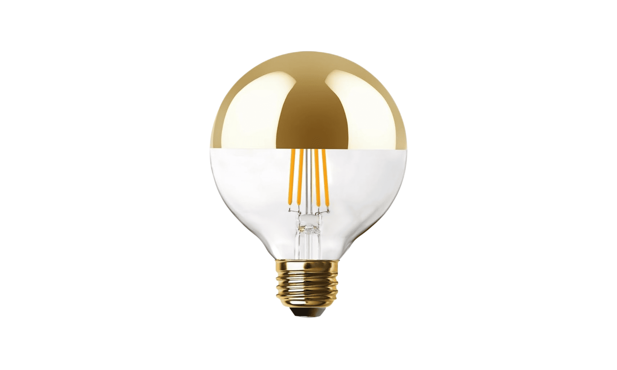 Clear light bulb with gold accent on a white background