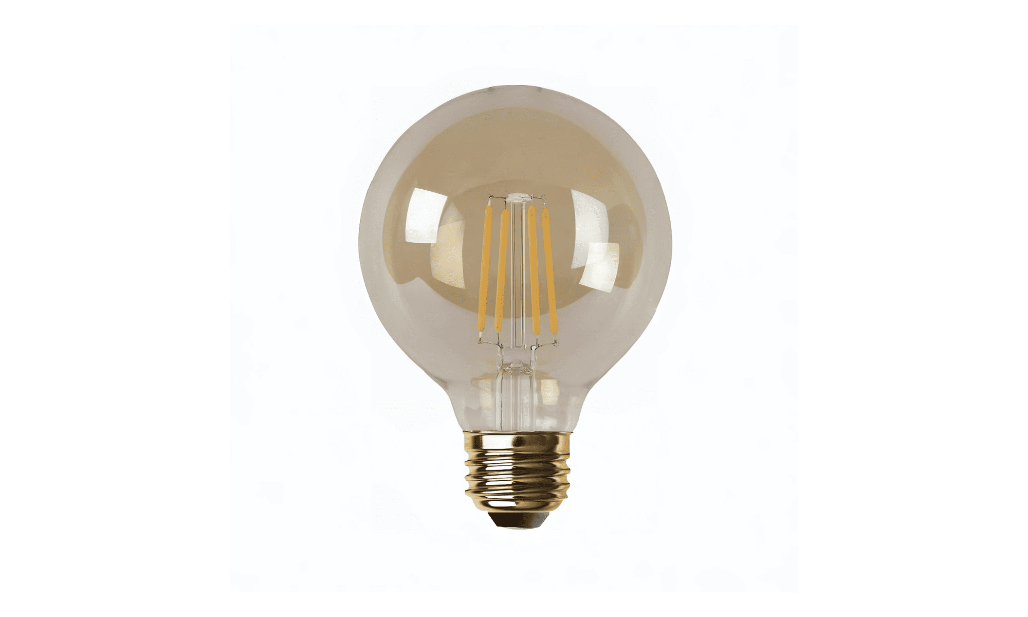 Clear glass light bulb with visible filaments on a white background