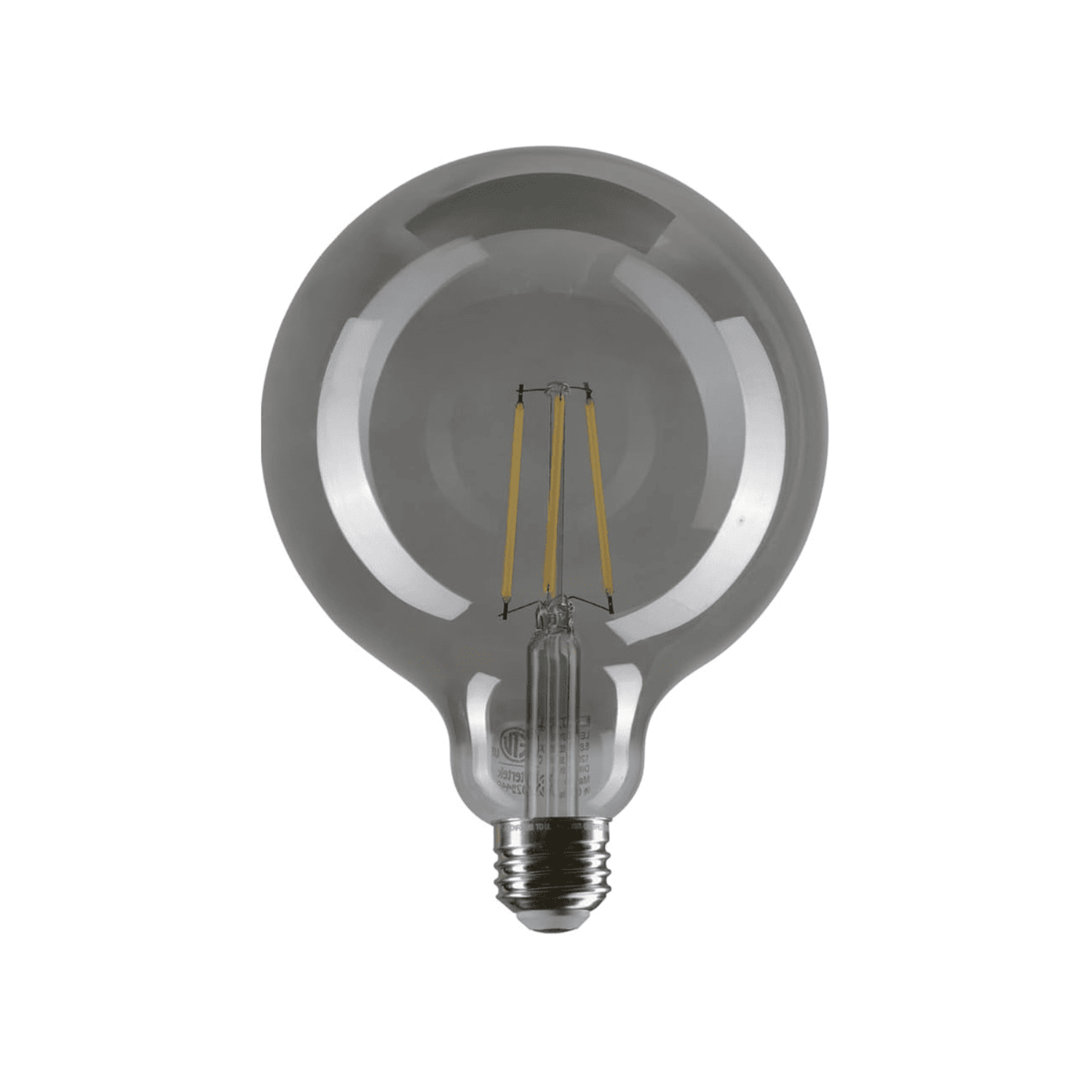 LED light bulb with specifications on a gray background