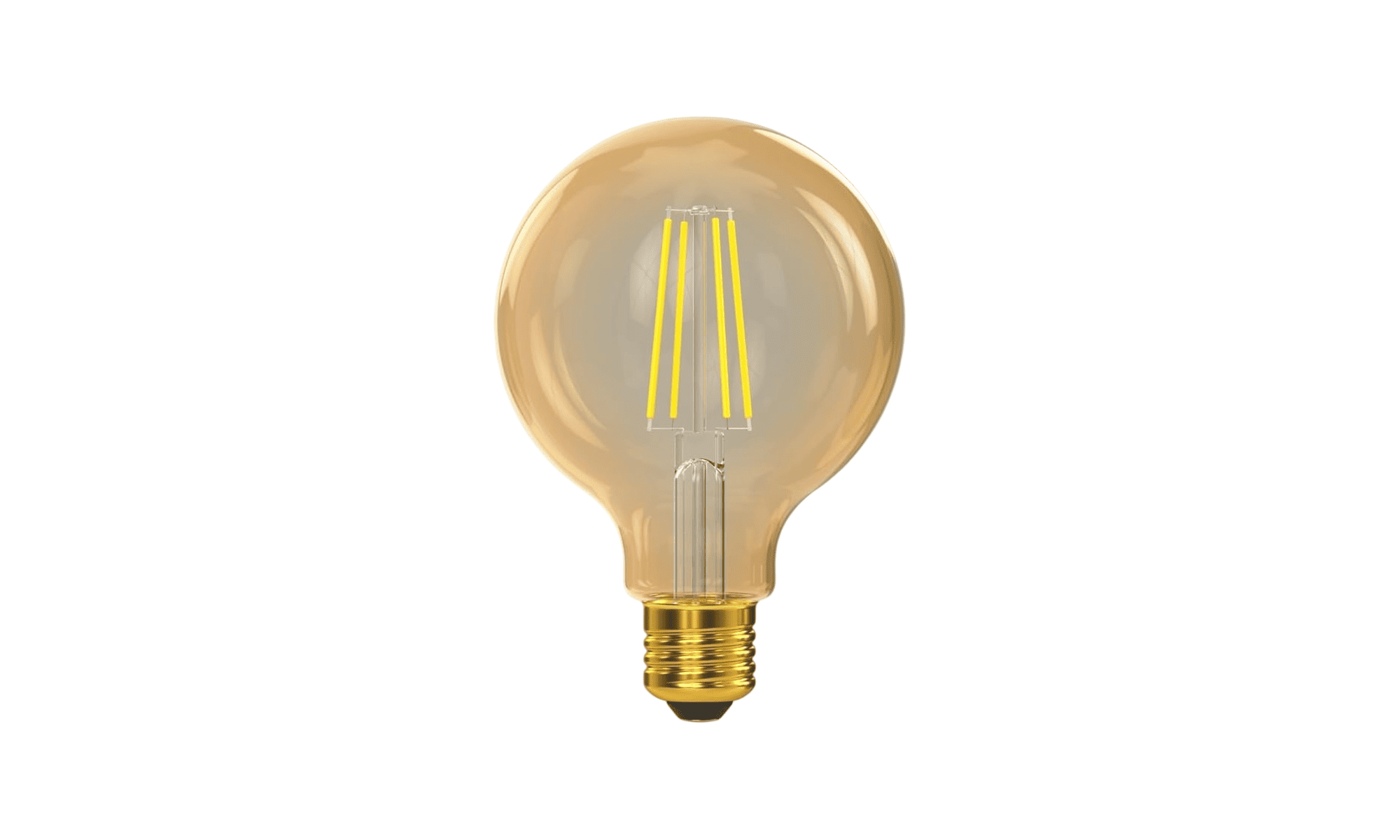 Gold-colored light bulb on a white background