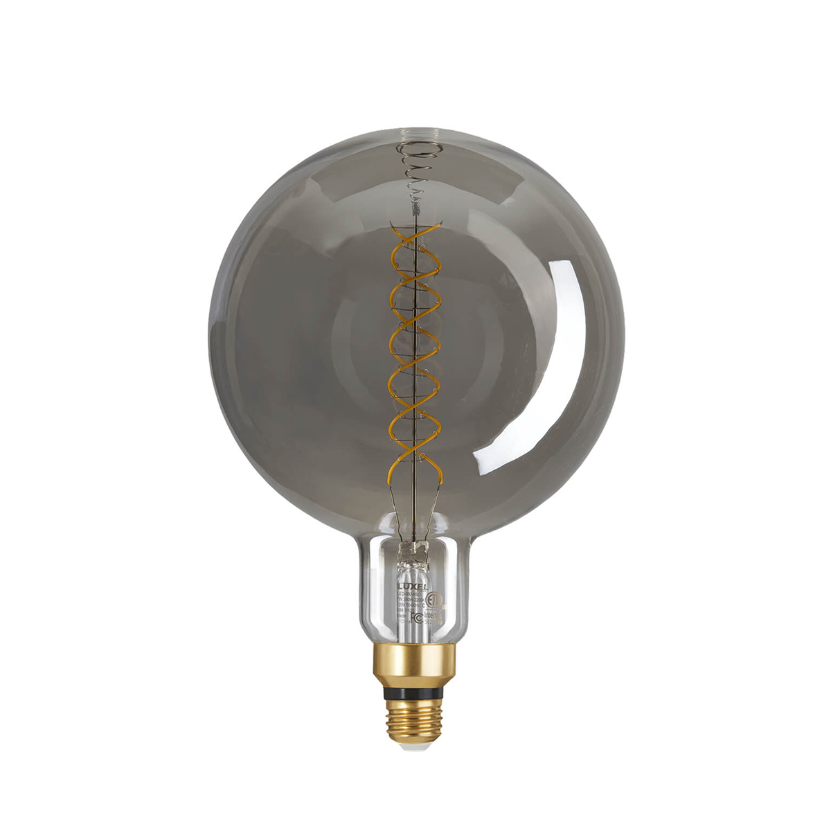 Decorative light bulb with spiral filament on a white background