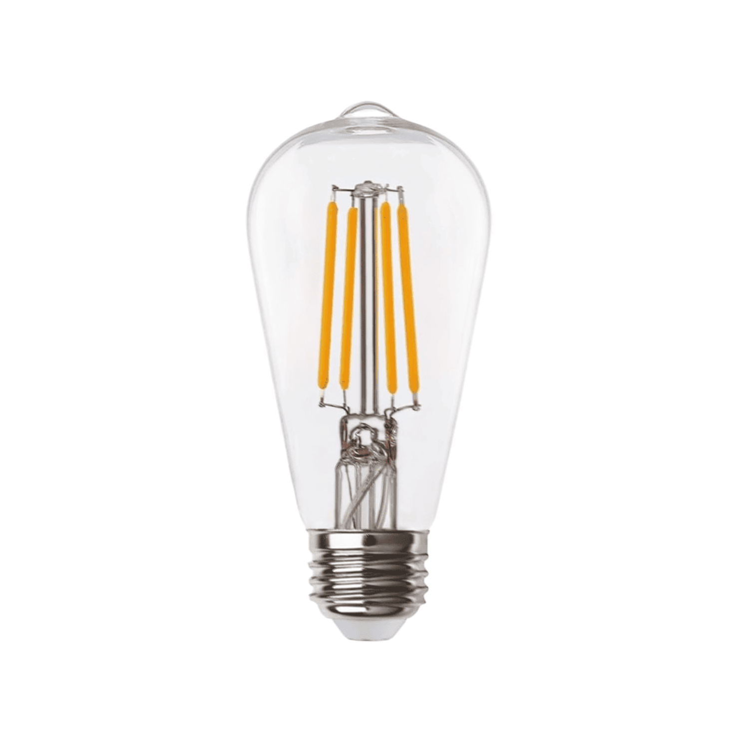 Luxel ST19 (ST64) LED bulb, amber glass, size 5.39 x 2.5 inches, power 6W, brightness 300 lumens, color temperature 2700K, CRI 90+, E26 base.