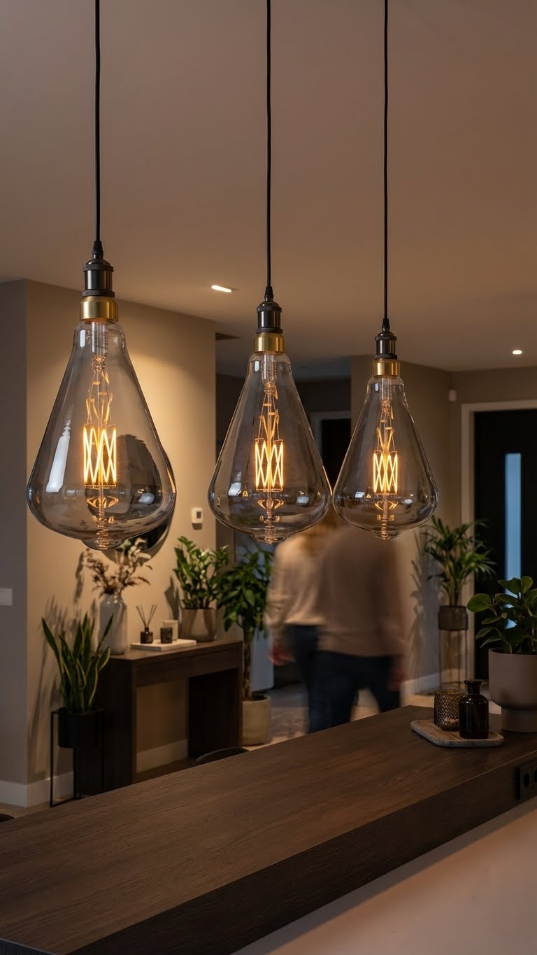 Warm amber bulb light reflecting off a textured wall