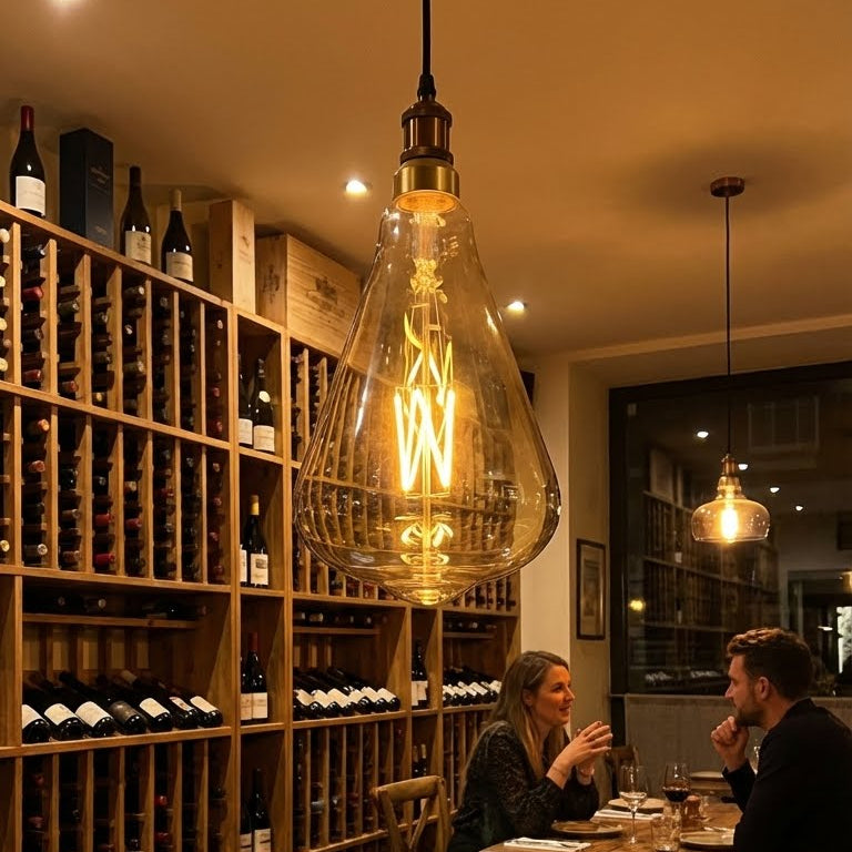 Giant amber bulb providing a soft yellowish illumination