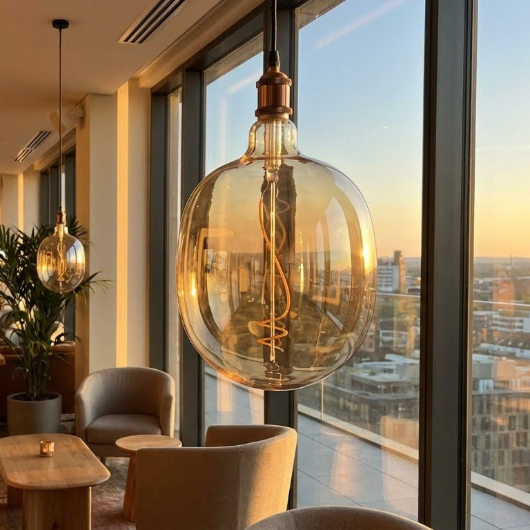 Large retro bulb with a warm white color temperature look