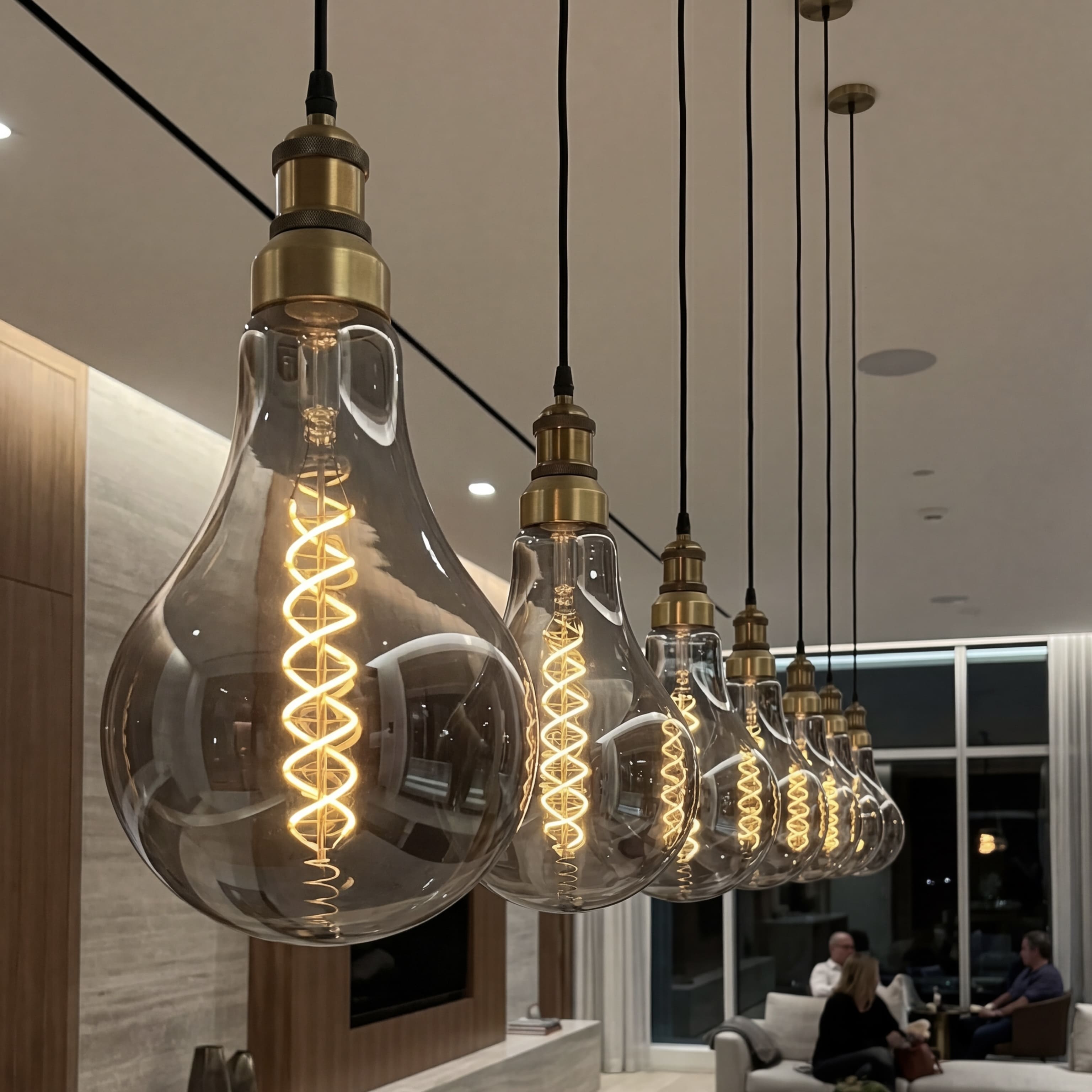 Decorative light bulbs hanging in a modern interior setting
