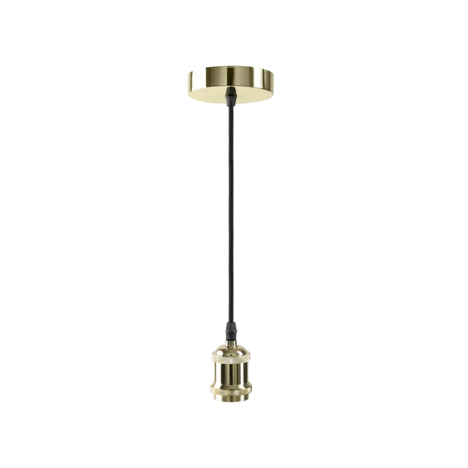 Gold pendant light kit with E26 E27 socket and black fabric cord