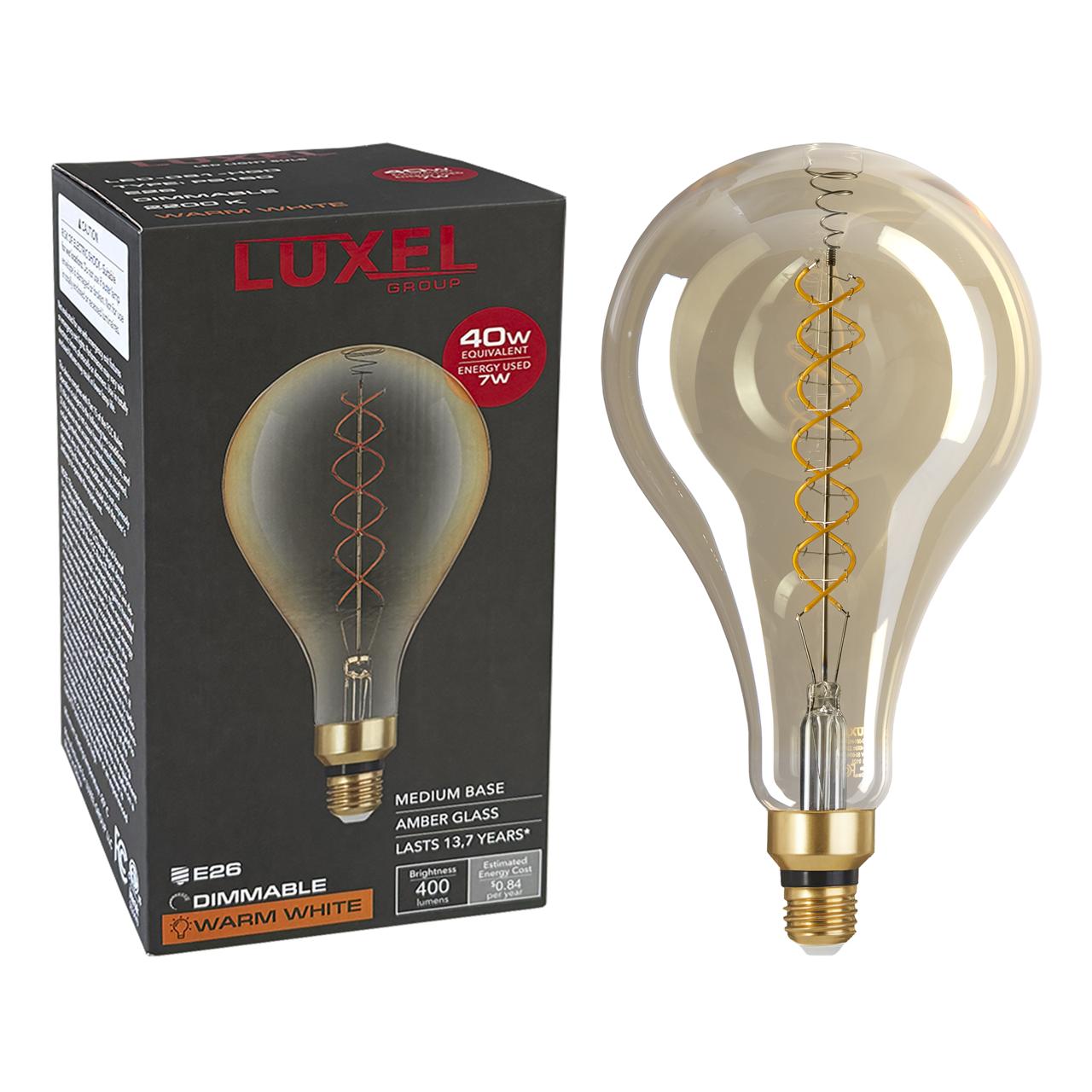 Luxel light bulb with packaging on a white background