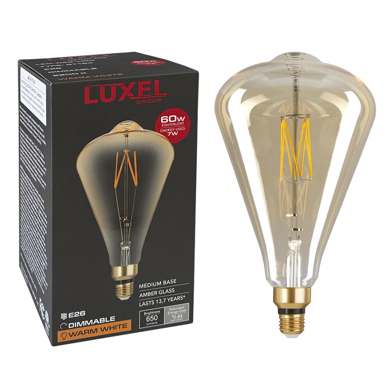 Luxel light bulb with packaging on a white background